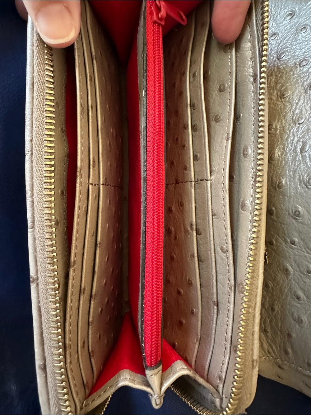 Dooney & Bourke Metallic Cream Ostrich-Embossed Tote with Wallet - Picture 3 of 13